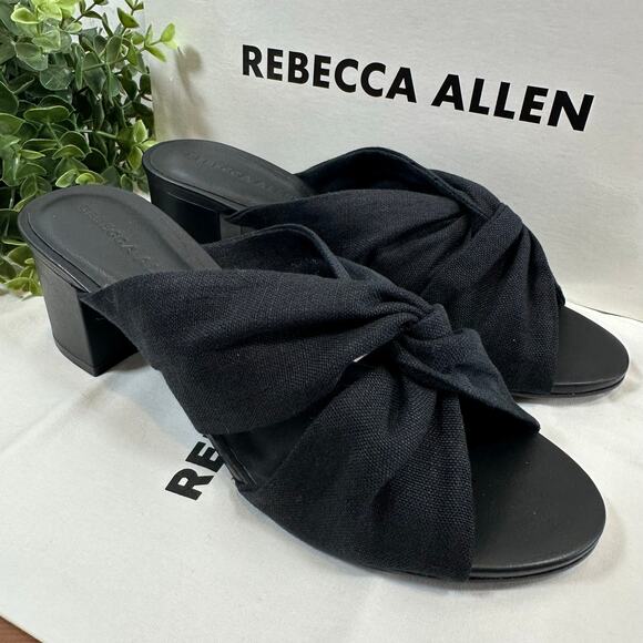 Rebecca Allen Women's The Twist Black Linen Slide Sandals Size 9.5 - Picture 3 of 7